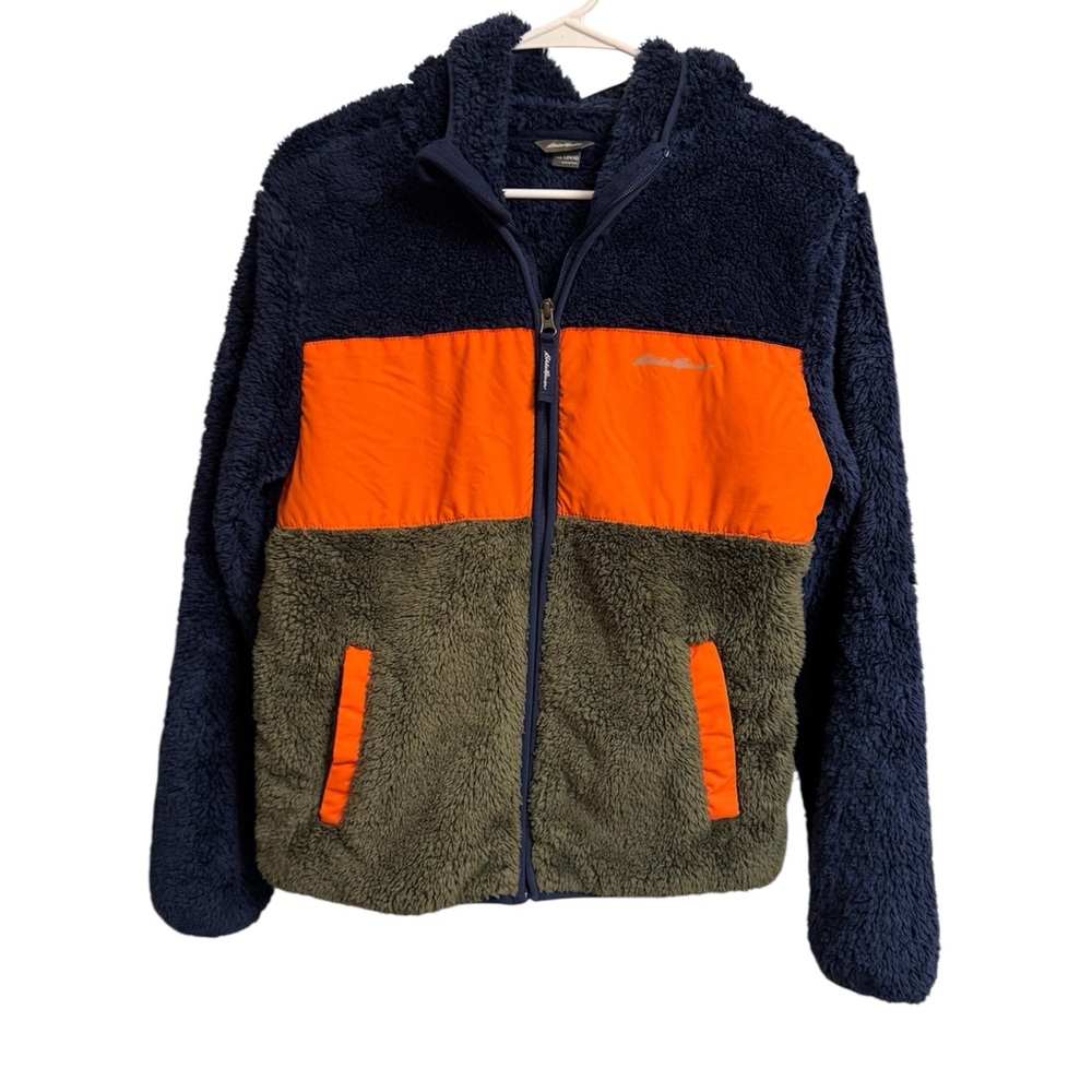 Eddie Bauer Navy, Orange and Olive Green Fleece Jacket with Hood